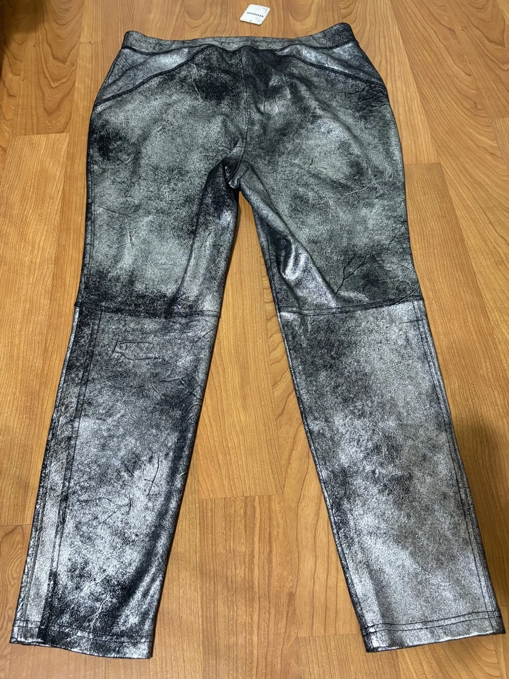 Free People Metallic Suede Leggings Women’s Large Black Silver Pull On NWT